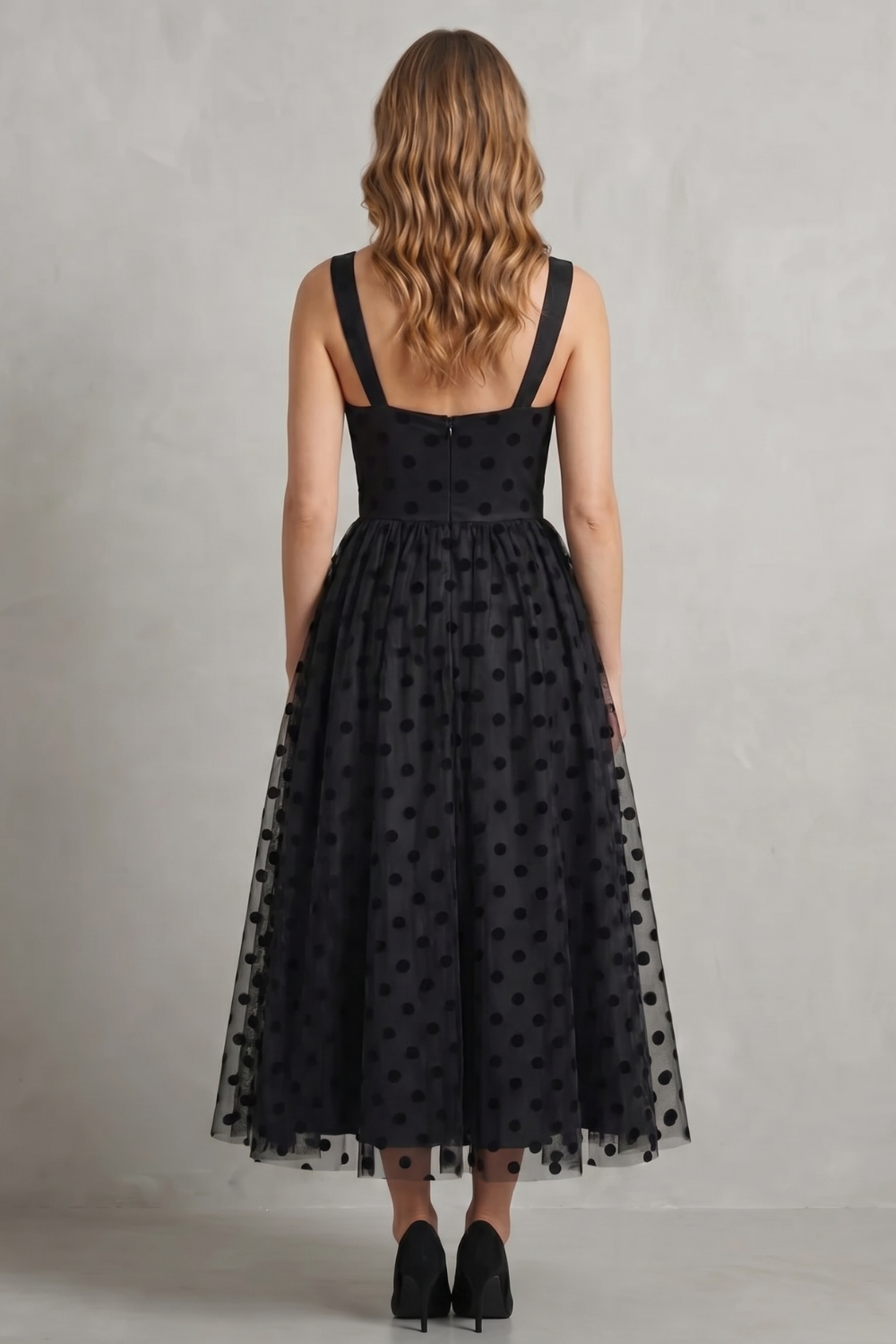 Noirabelle – Polka dot mesh elegance – Midi dress