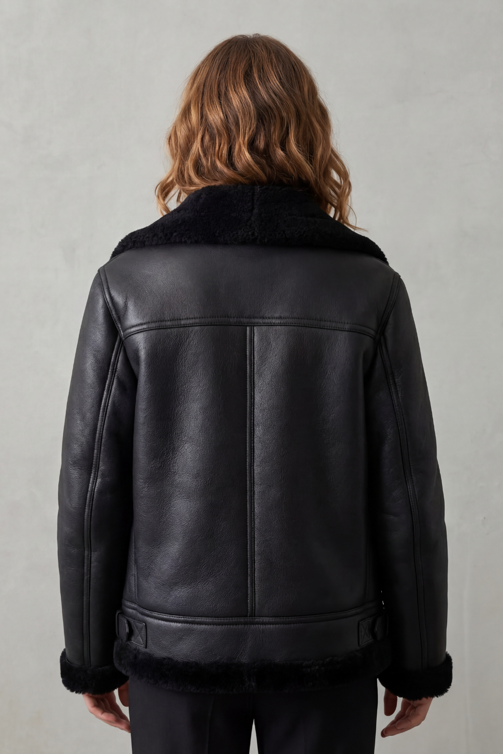 Noirellé – Asymmetric zip – Shearling biker jacket