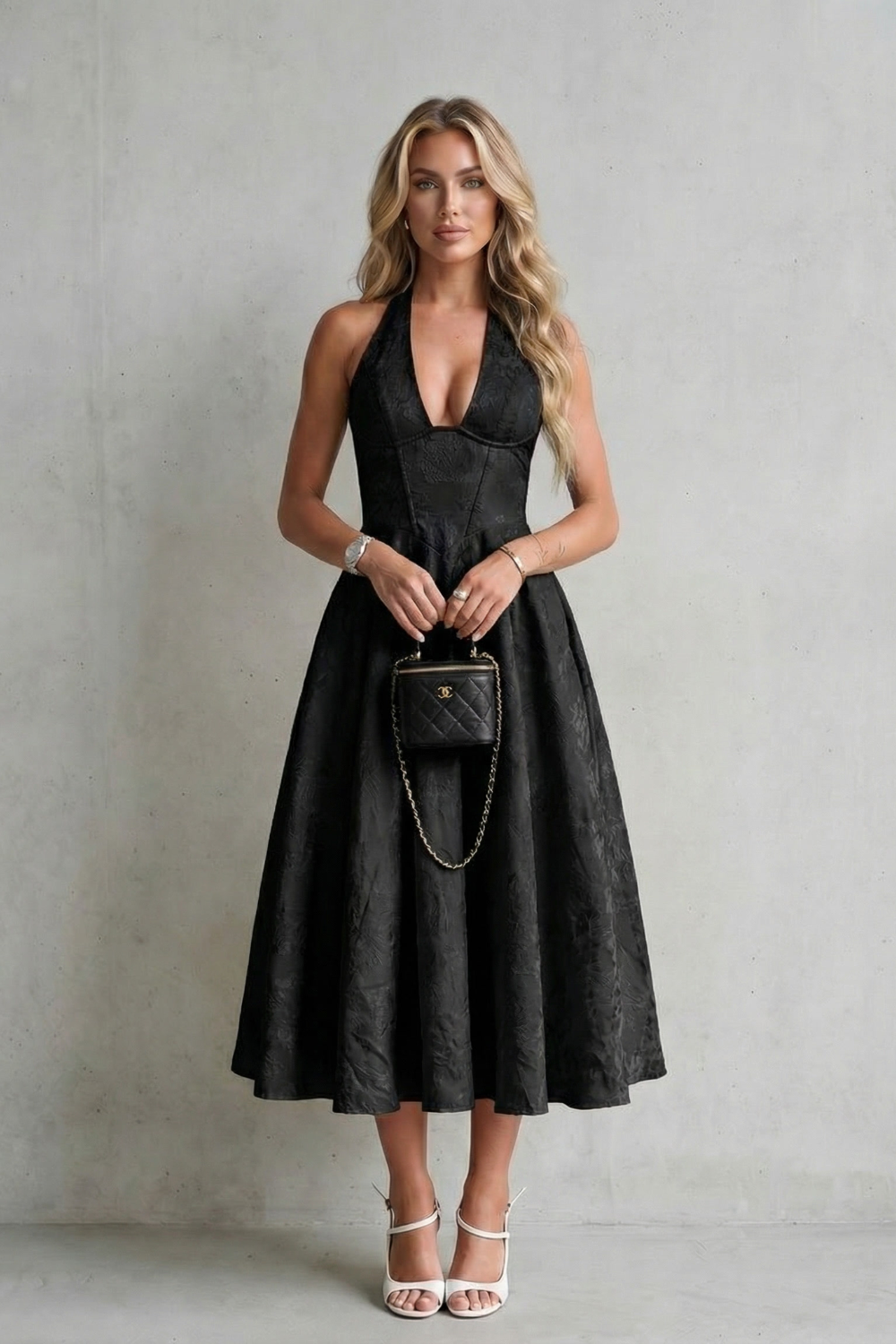 Rosalune – Halter floral elegance – Midi dress