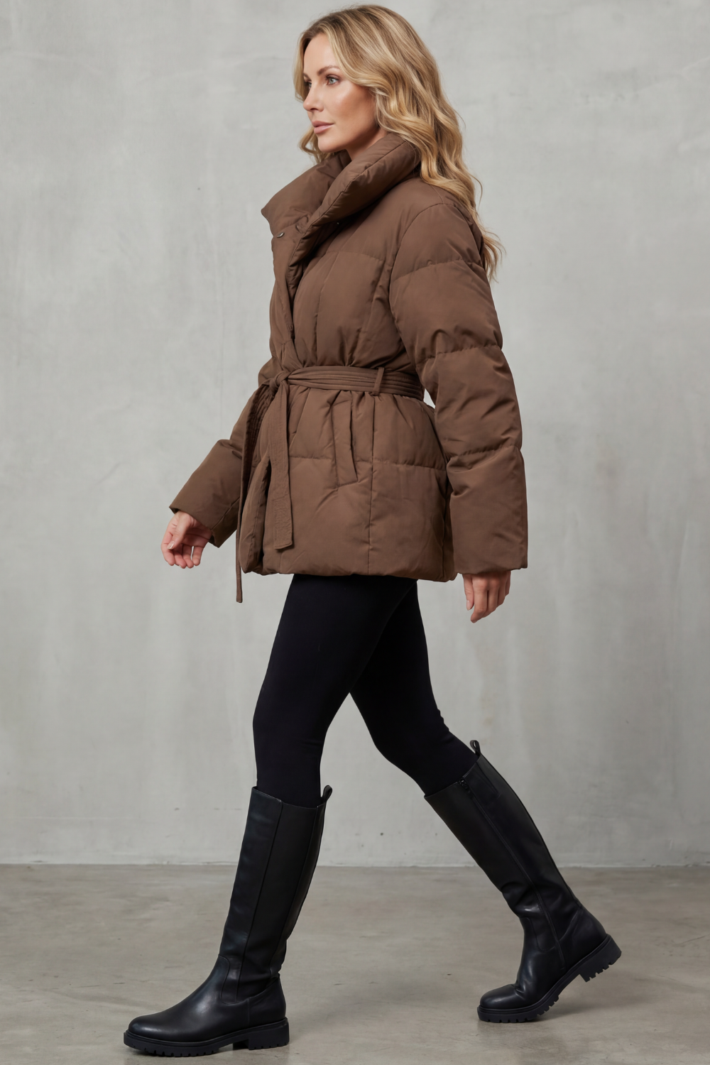 Valmira – Oversized collar – Belted puffer coat