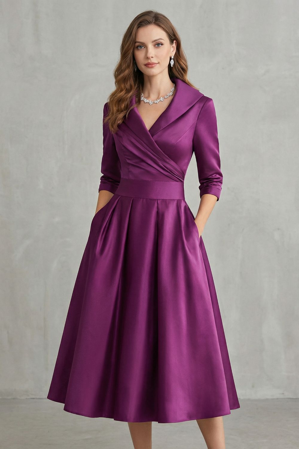 Élodianne – Draped collar elegance – Midi dress