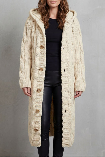 Karinaè – Oversized cable knit – Hooded cardigan coat