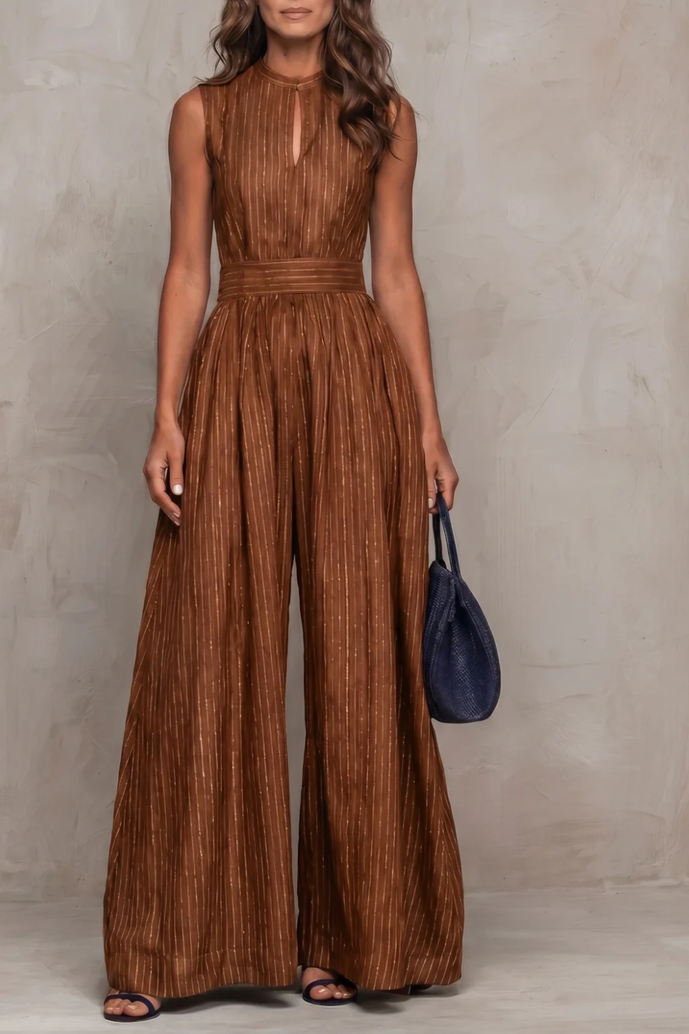 Seravelle – Striped elegant keyhole – Wide leg jumpsuit