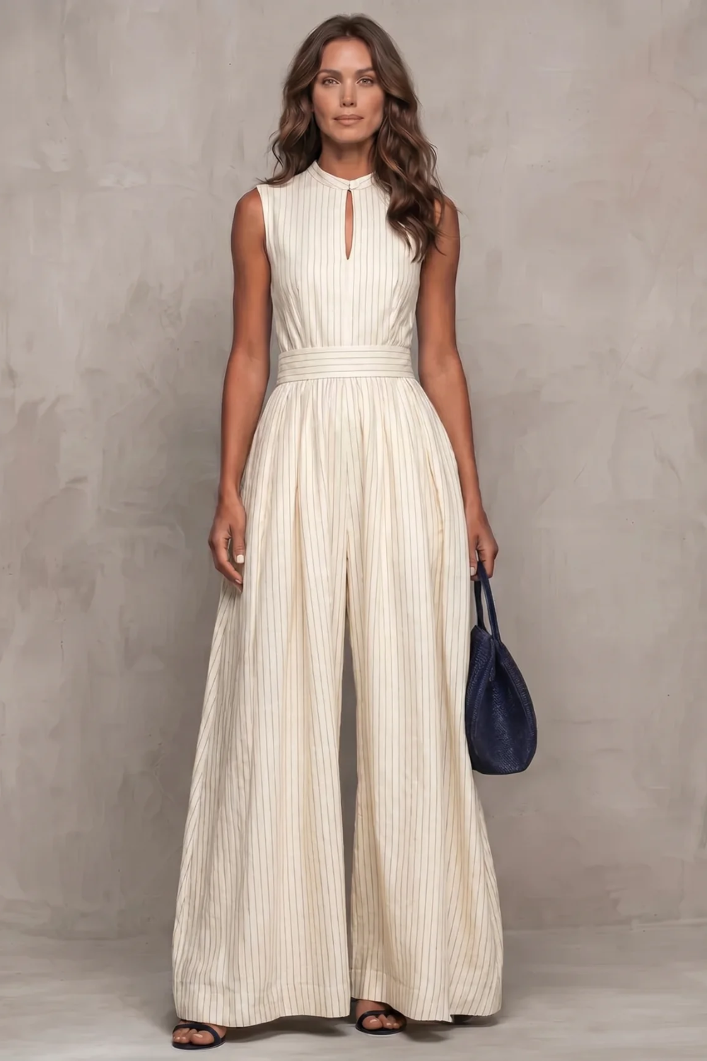 Seravelle – Striped elegant keyhole – Wide leg jumpsuit