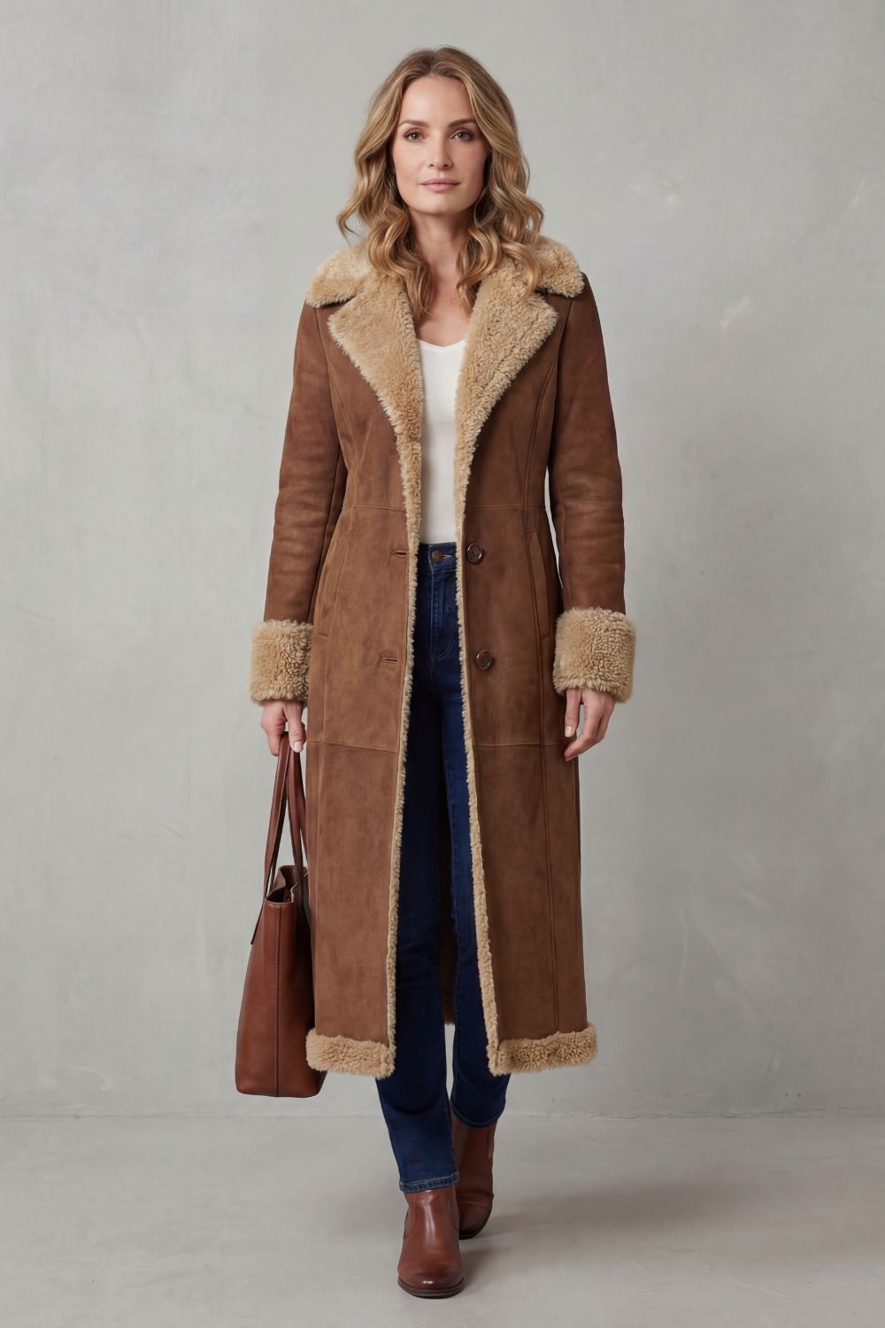 Selvion – Shearling-lined silhouette – Long winter coat