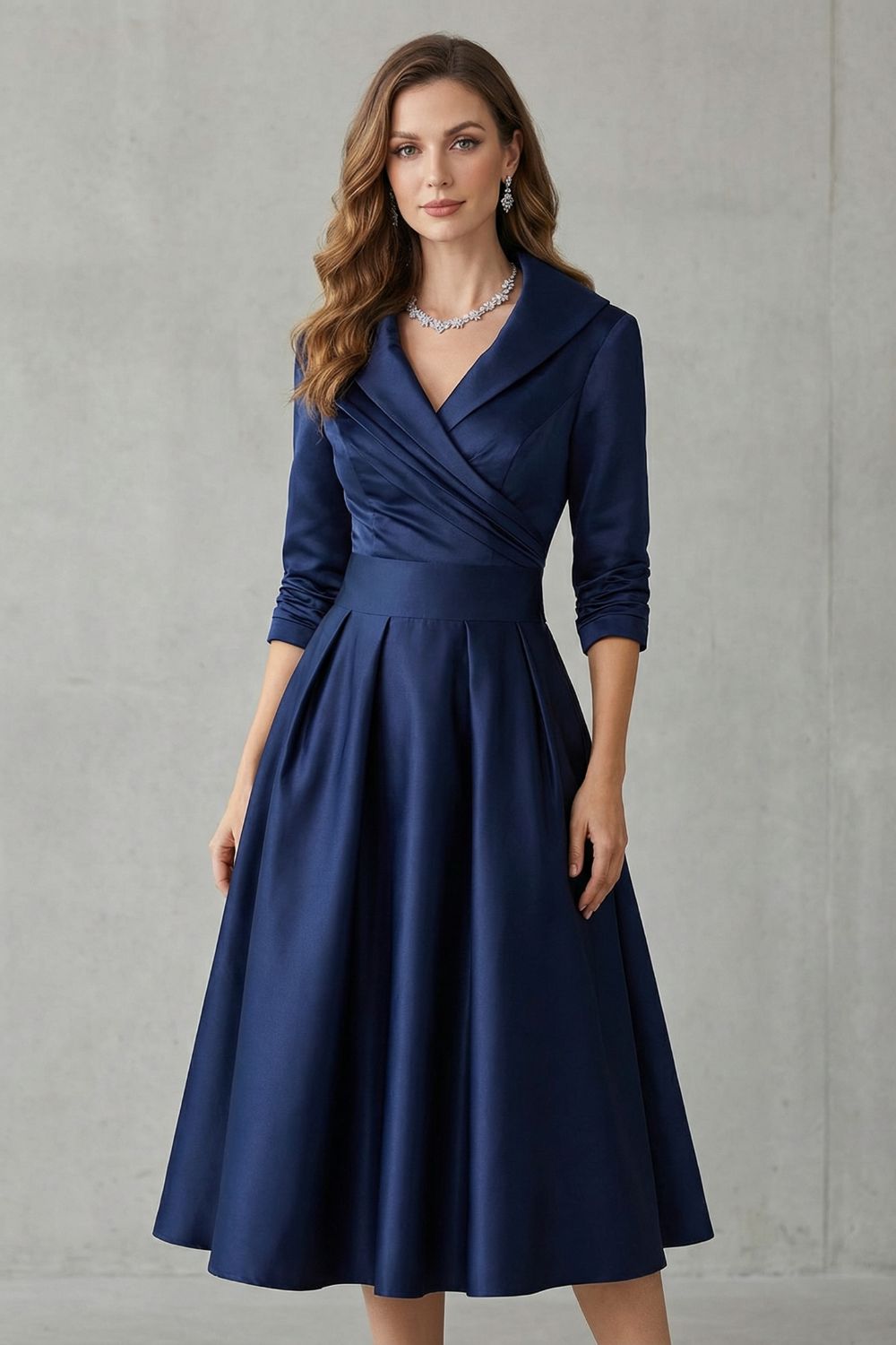 Élodianne – Draped collar elegance – Midi dress