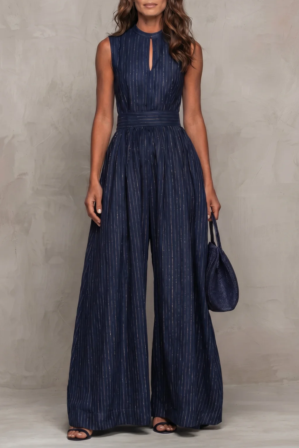 Seravelle – Striped elegant keyhole – Wide leg jumpsuit