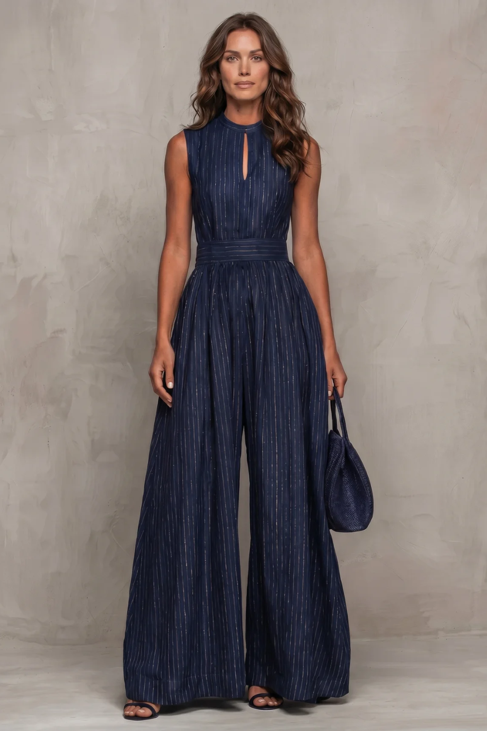 Seravelle – Striped elegant keyhole – Wide leg jumpsuit