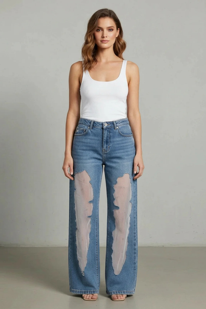 Lunetta – Vintage mesh patchwork – Wide-leg jeans