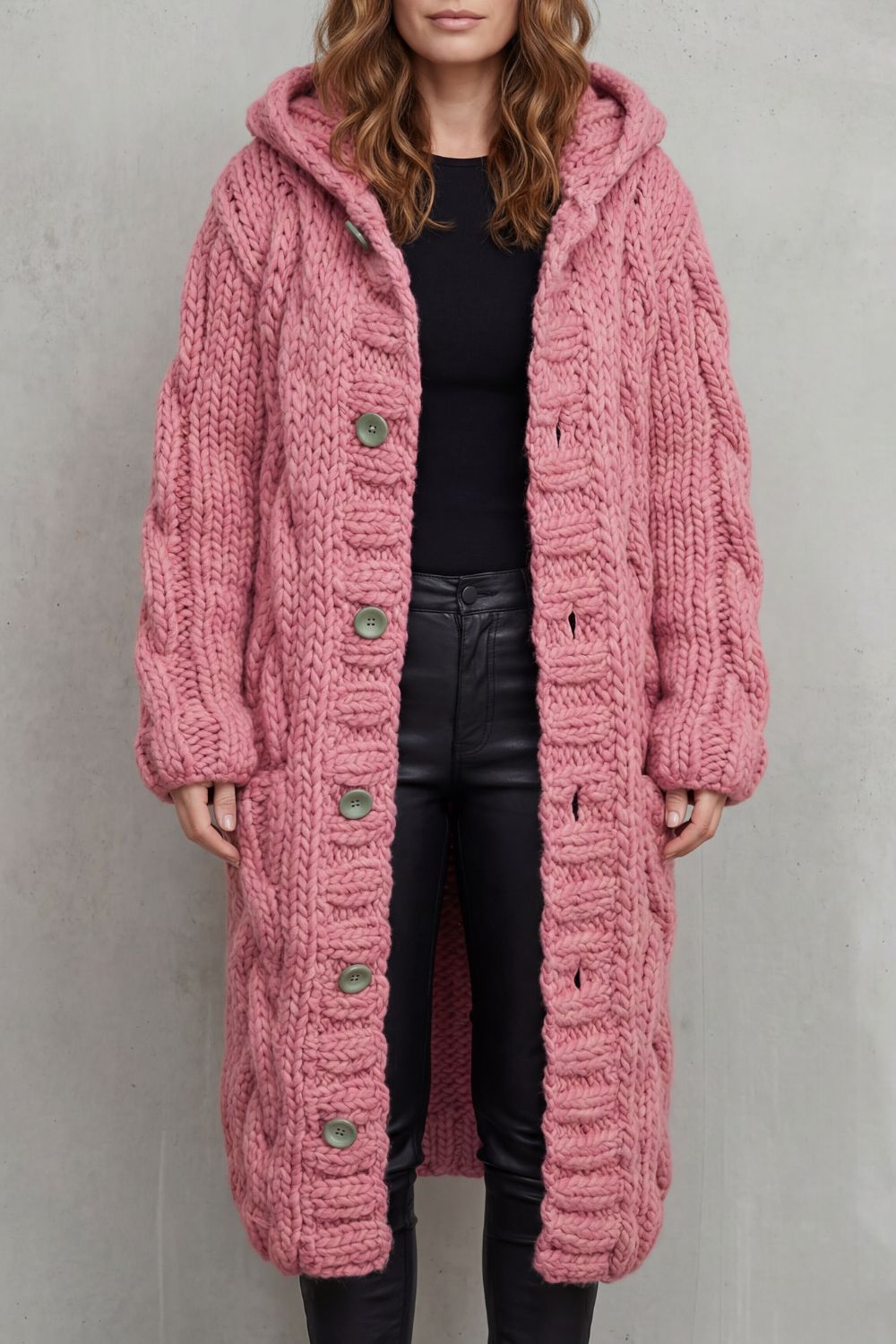 Karinaè – Oversized cable knit – Hooded cardigan coat