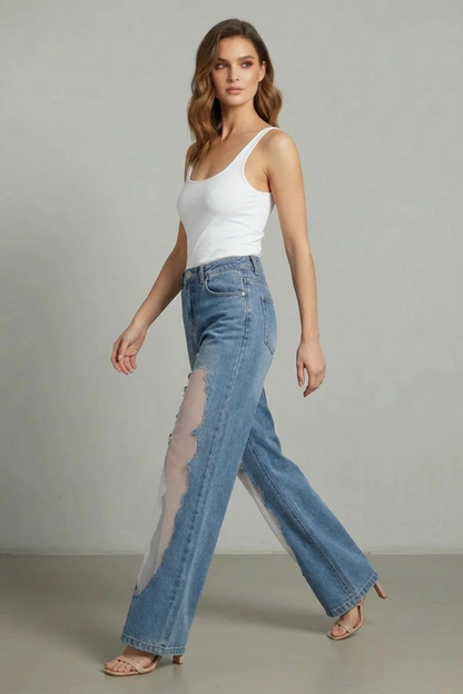 Lunetta – Vintage mesh patchwork – Wide-leg jeans