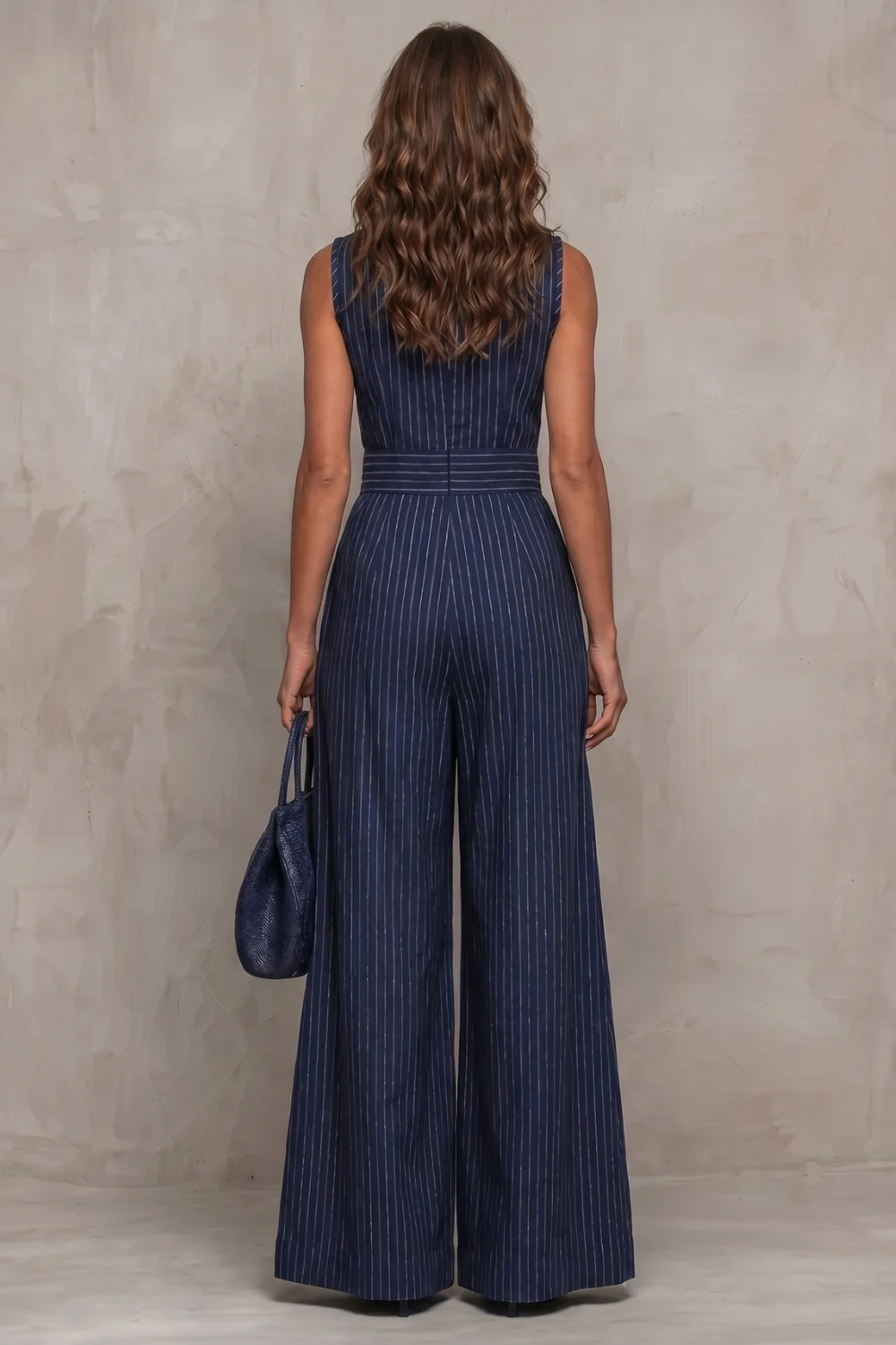 Seravelle – Striped elegant keyhole – Wide leg jumpsuit