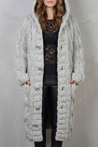 Karinaè – Oversized cable knit – Hooded cardigan coat