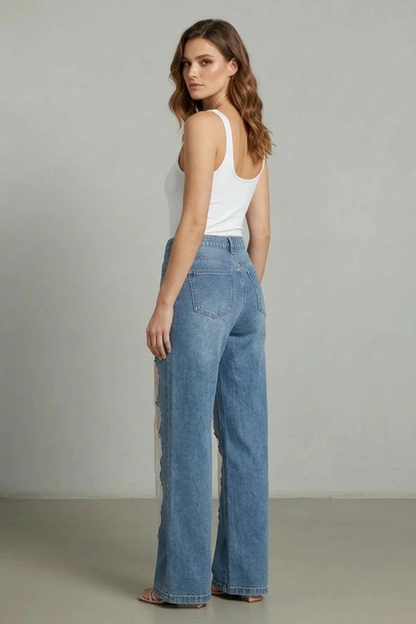 Lunetta – Vintage mesh patchwork – Wide-leg jeans
