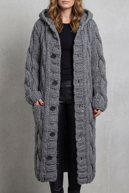 Karinaè – Oversized cable knit – Hooded cardigan coat