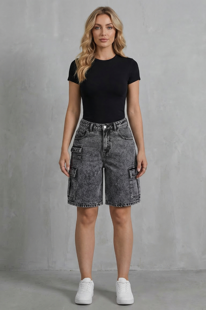 Ardenza – Washed utility style – Denim cargo shorts