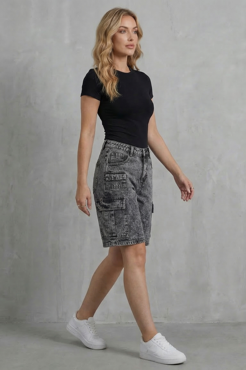 Ardenza – Washed utility style – Denim cargo shorts