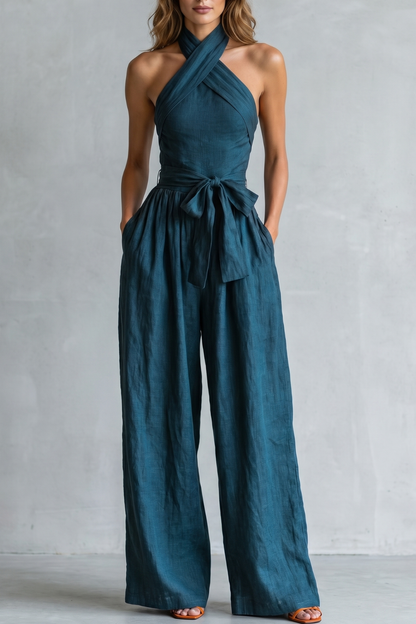 Aveline – Cross-halter sophistication – Wide-leg jumpsuit