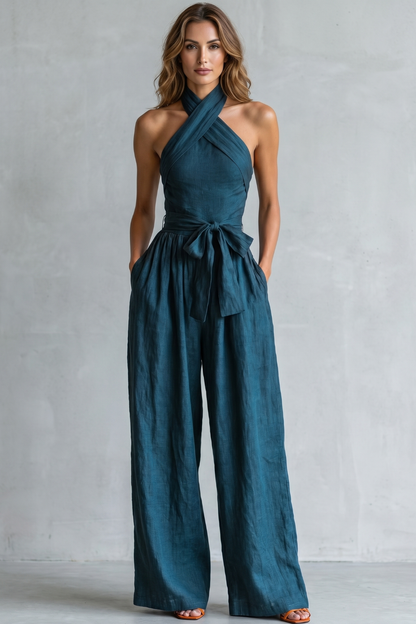 Aveline – Cross-halter sophistication – Wide-leg jumpsuit