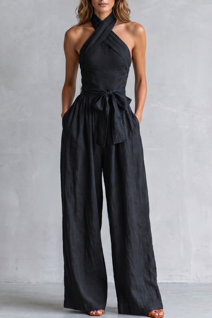Aveline – Cross-halter sophistication – Wide-leg jumpsuit