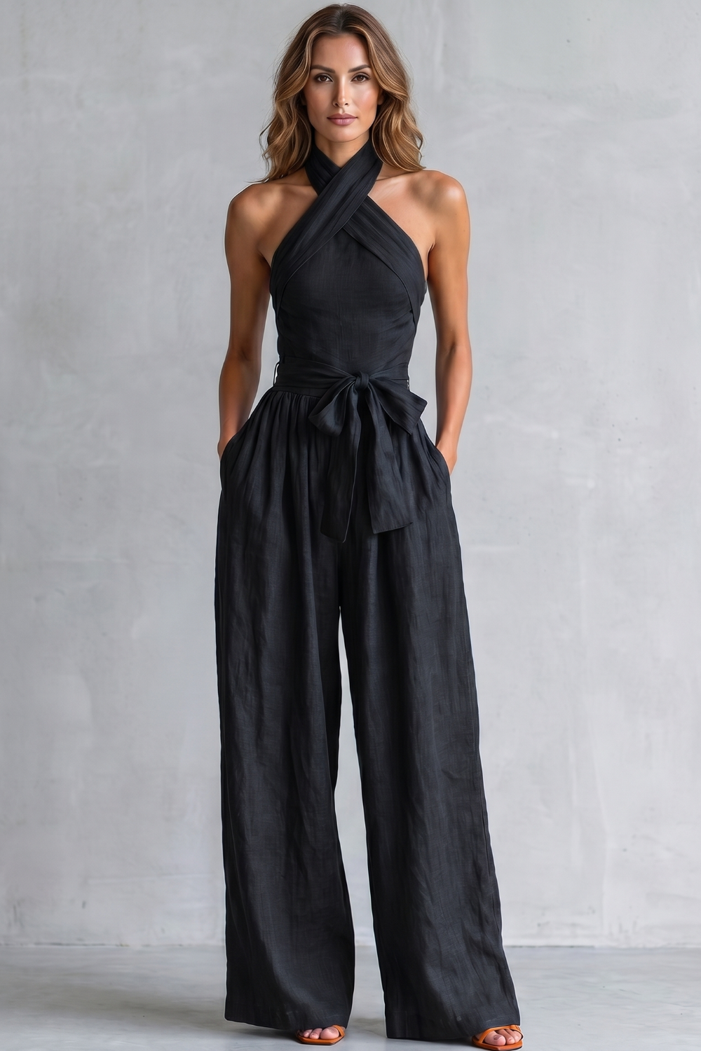 Aveline – Cross-halter sophistication – Wide-leg jumpsuit