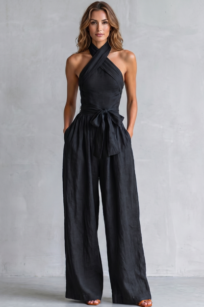 Aveline – Cross-halter sophistication – Wide-leg jumpsuit