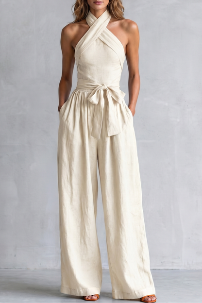 Aveline – Cross-halter sophistication – Wide-leg jumpsuit