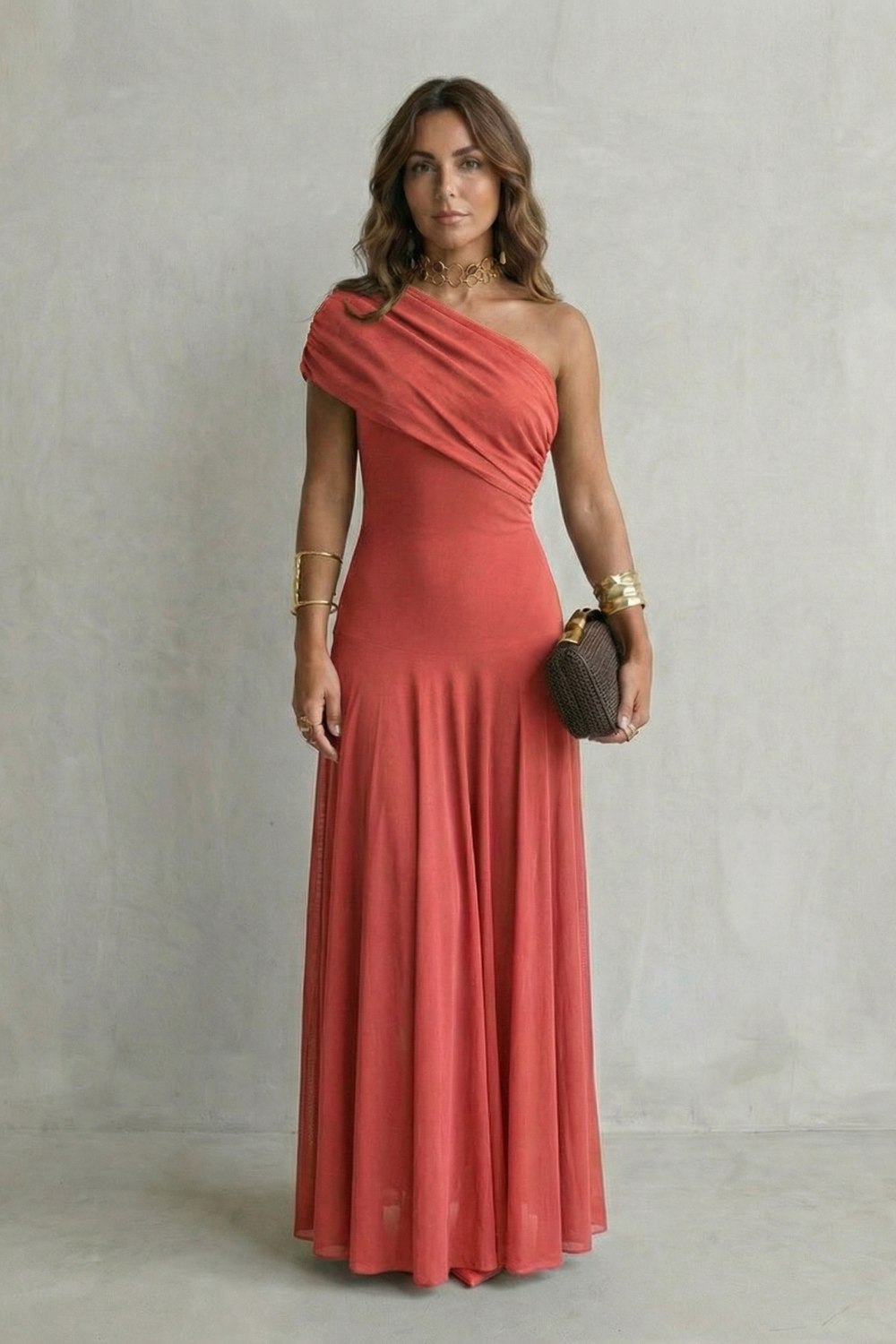 Bellamare – Elegant draped neckline – One shoulder maxi dress