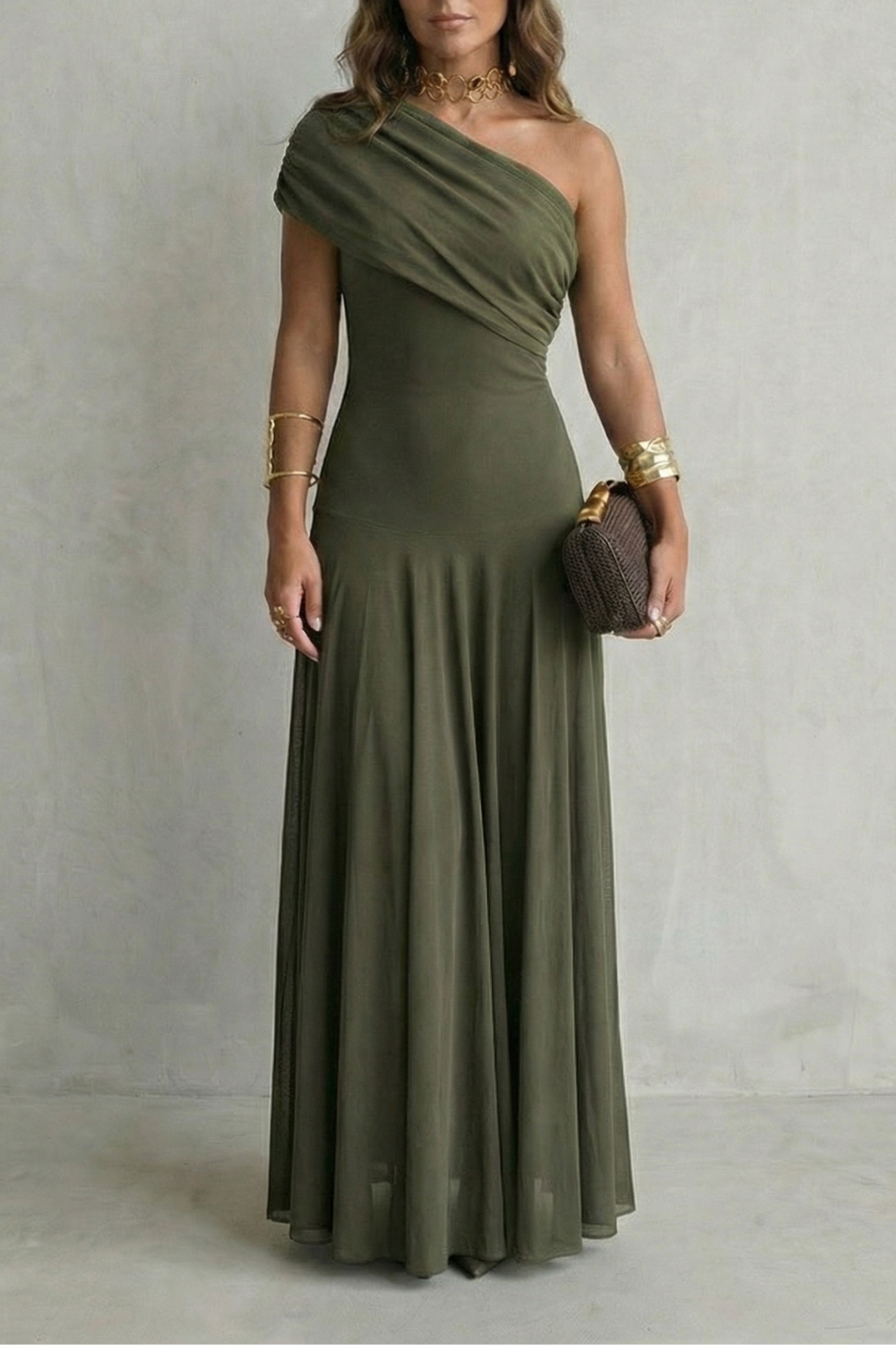 Bellamare – Elegant draped neckline – One shoulder maxi dress