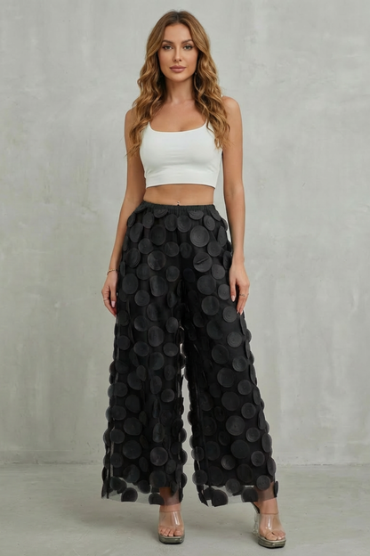 Bellaria – 3D circle appliqué – Wide-leg trousers
