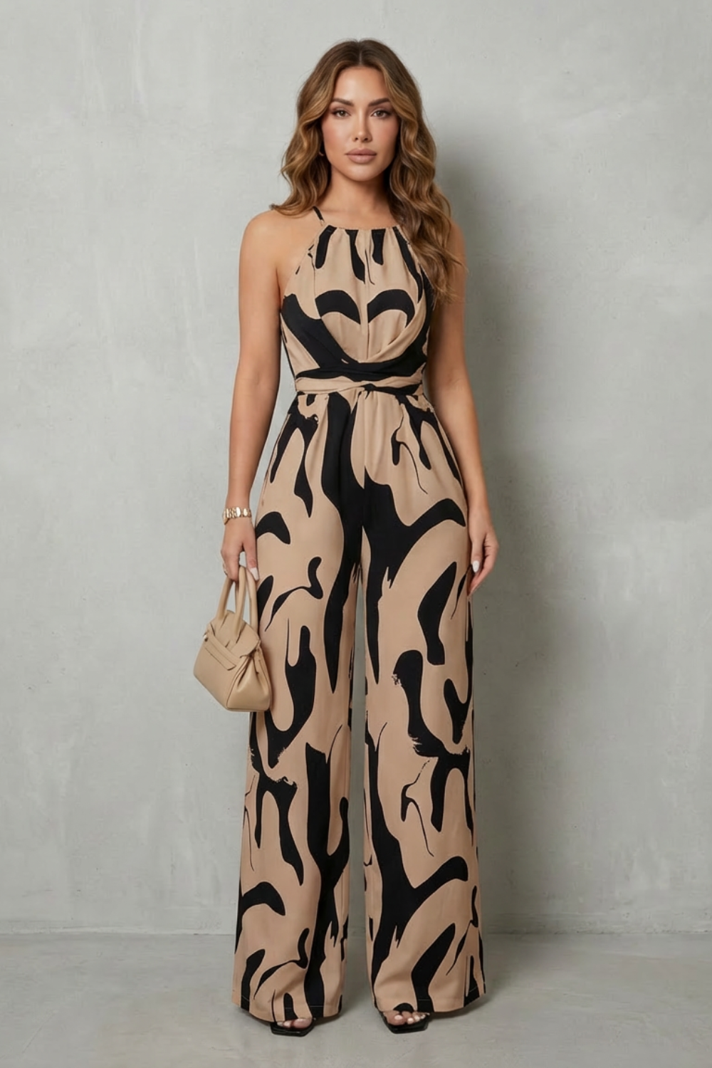 Calivana – Abstract print halter – Wide-leg jumpsuit