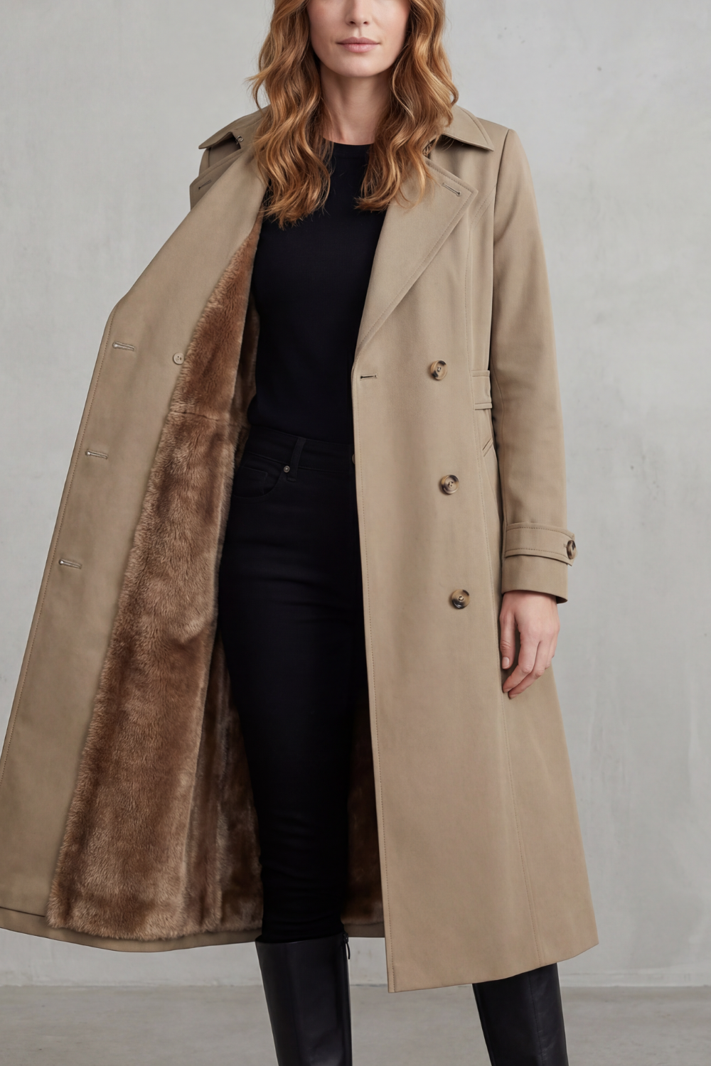 Carletta – Faux fur-lined trench – Double-breasted winter coat