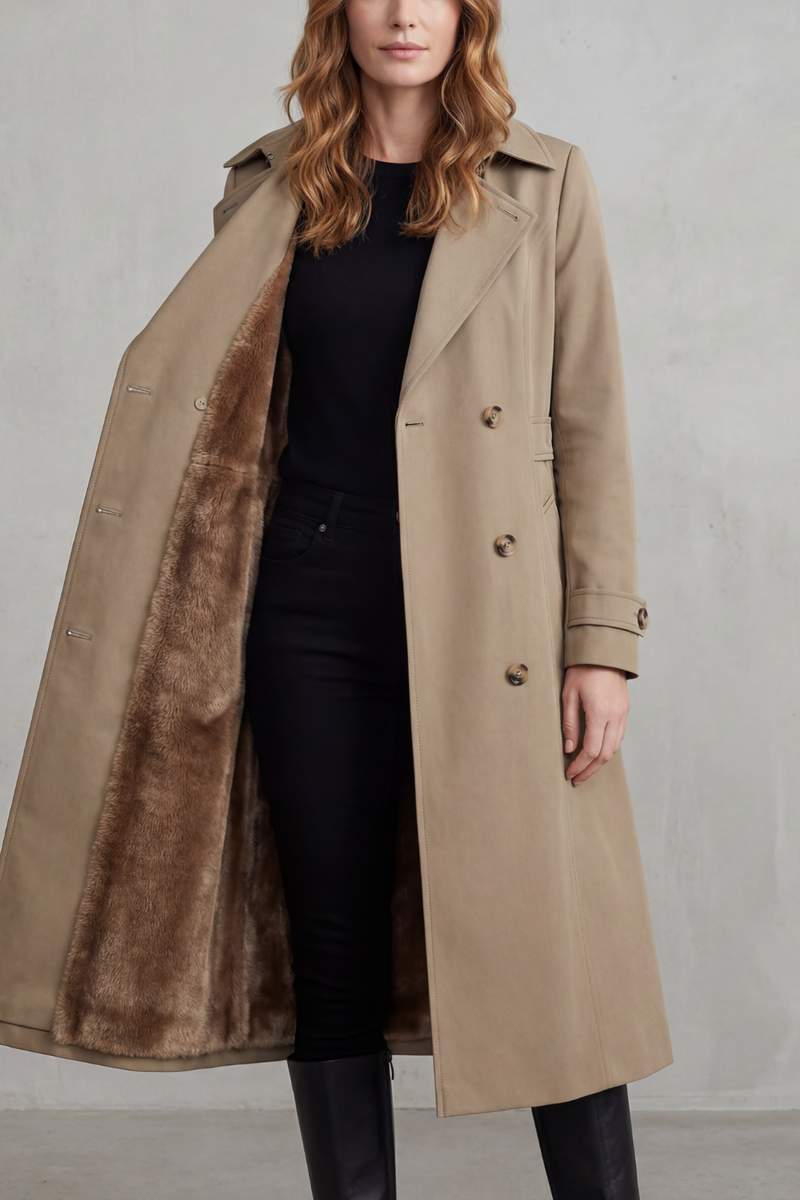 Carletta – Faux fur-lined trench – Double-breasted winter coat