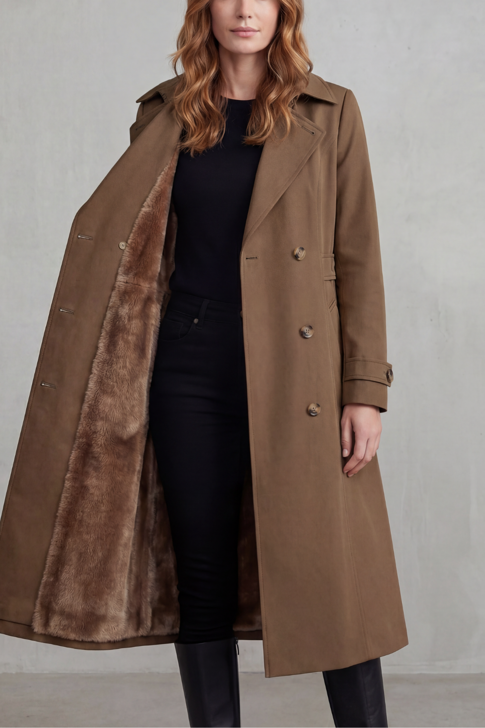 Carletta – Faux fur-lined trench – Double-breasted winter coat