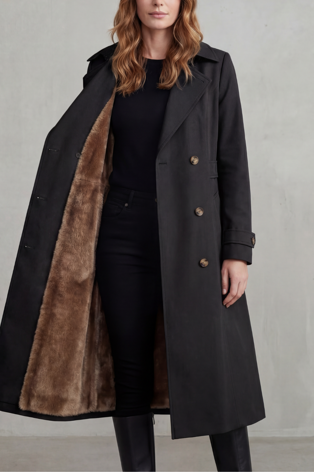 Carletta – Faux fur-lined trench – Double-breasted winter coat
