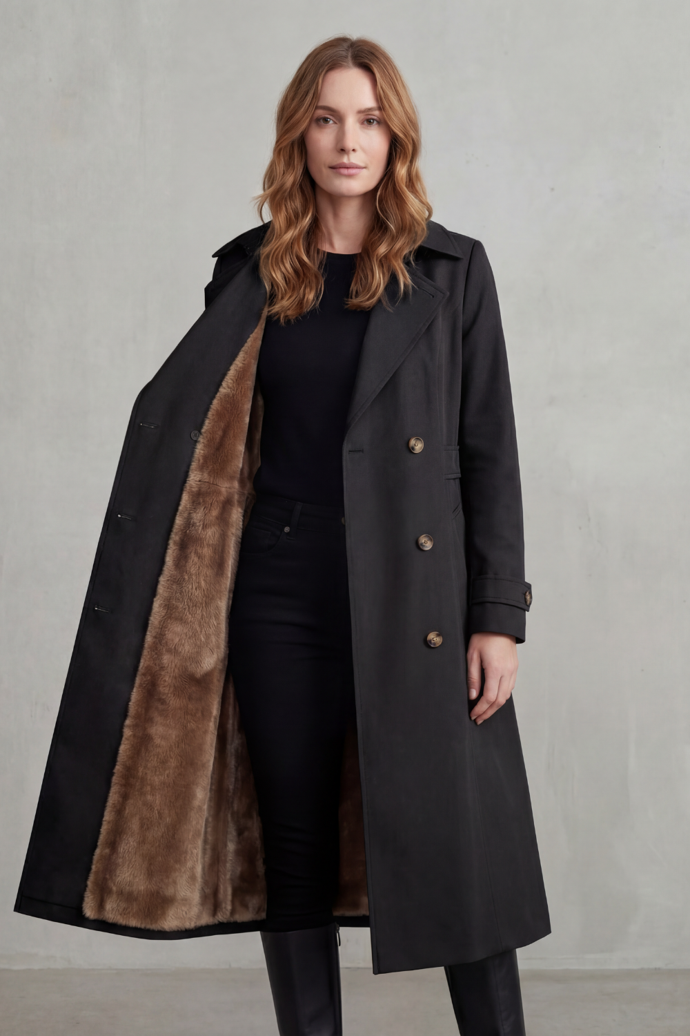 Carletta – Faux fur-lined trench – Double-breasted winter coat