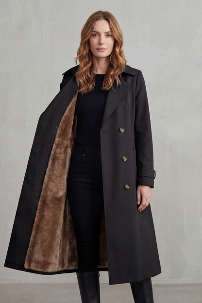 Carletta – Faux fur-lined trench – Double-breasted winter coat