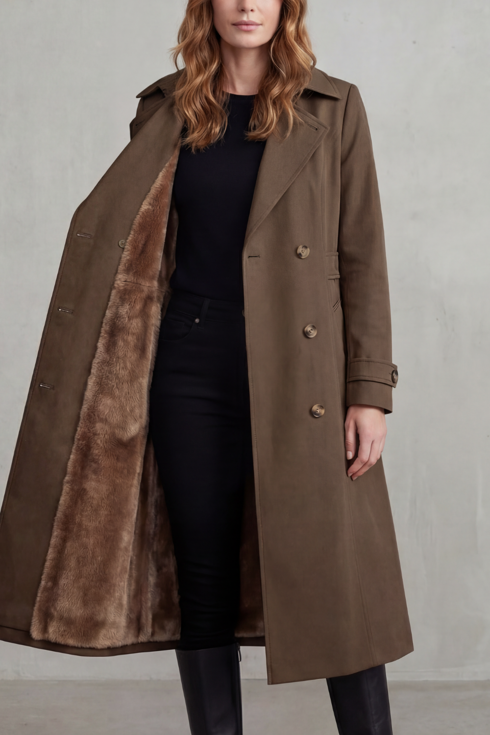 Carletta – Faux fur-lined trench – Double-breasted winter coat