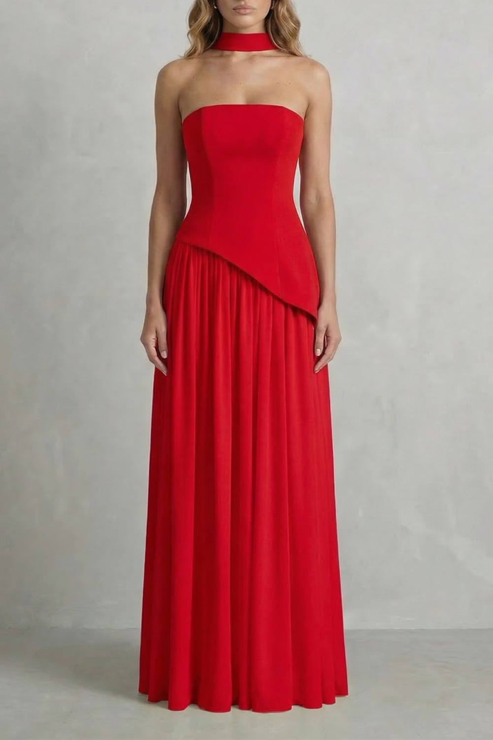 Celestara – Sculpted draped slit – Strapless maxi dress
