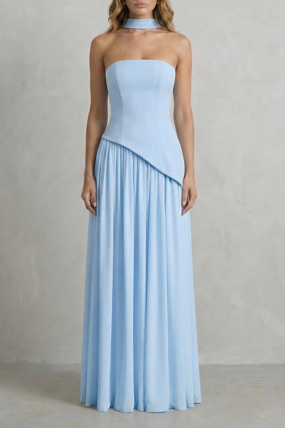 Celestara – Sculpted draped slit – Strapless maxi dress