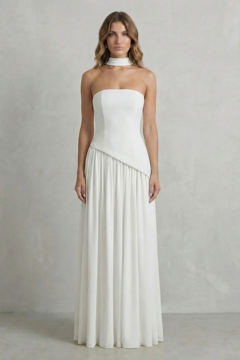Celestara – Sculpted draped slit – Strapless maxi dress