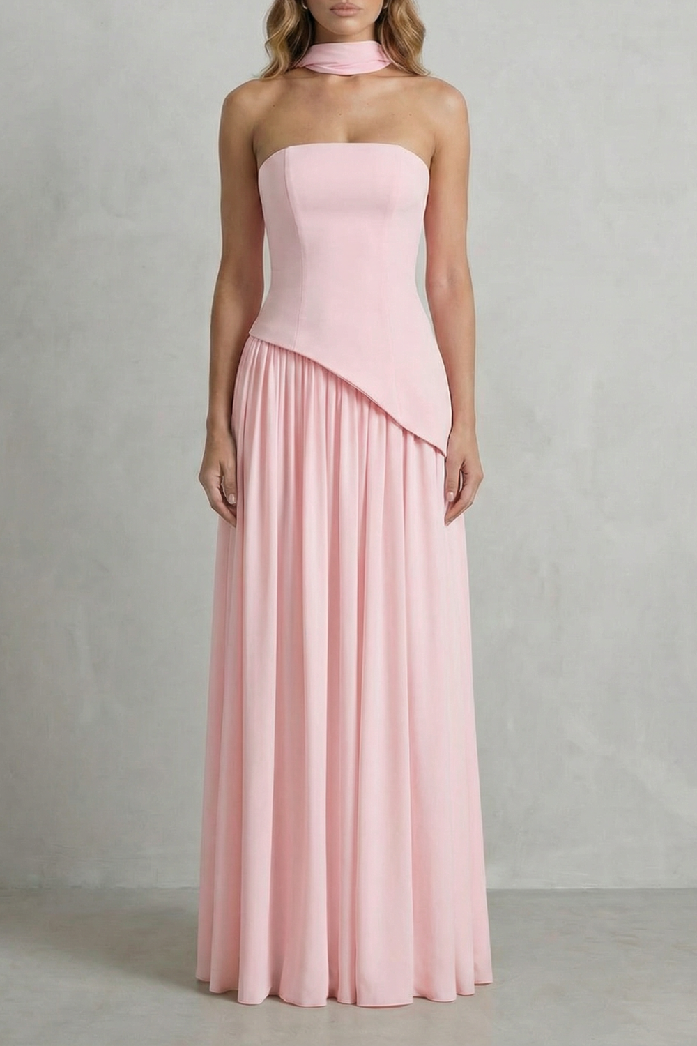 Celestara – Sculpted draped slit – Strapless maxi dress