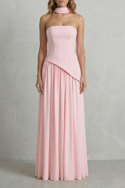 Celestara – Sculpted draped slit – Strapless maxi dress