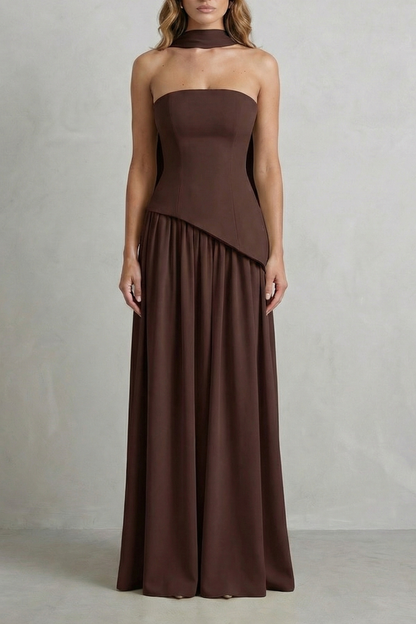 Celestara – Sculpted draped slit – Strapless maxi dress
