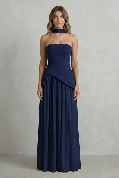 Celestara – Sculpted draped slit – Strapless maxi dress