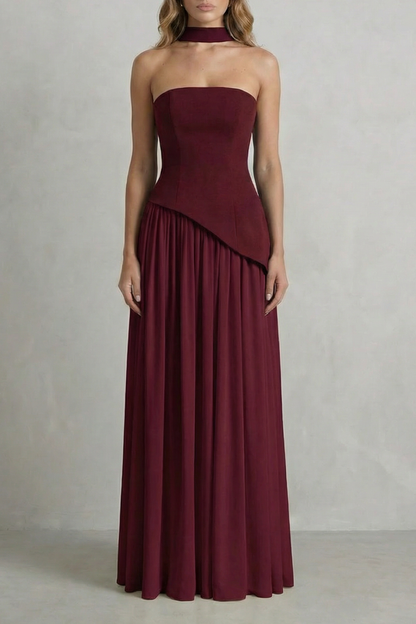 Celestara – Sculpted draped slit – Strapless maxi dress