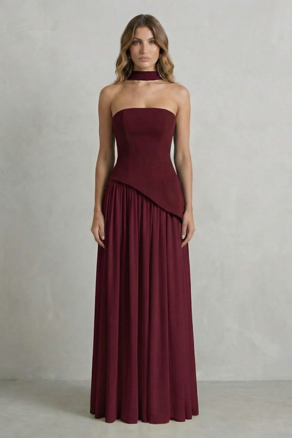 Celestara – Sculpted draped slit – Strapless maxi dress