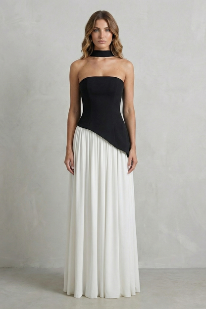 Celestara – Sculpted draped slit – Strapless maxi dress