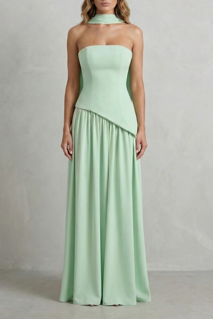 Celestara – Sculpted draped slit – Strapless maxi dress