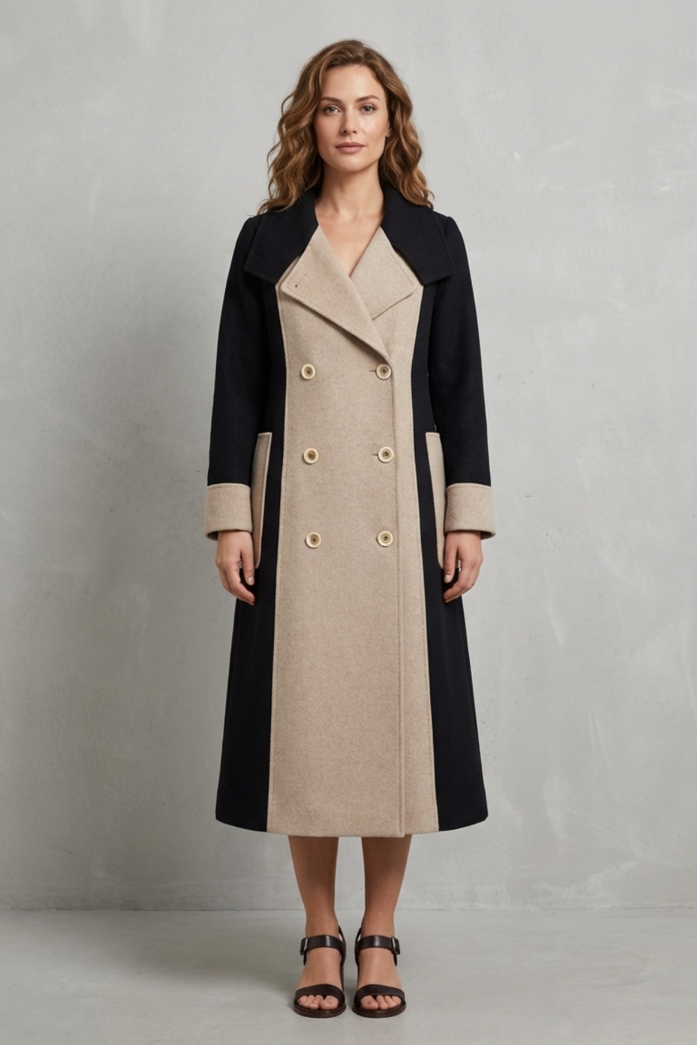 Clara – Contrast Color Wool Coat – Hepburn Style Elegant Overcoat